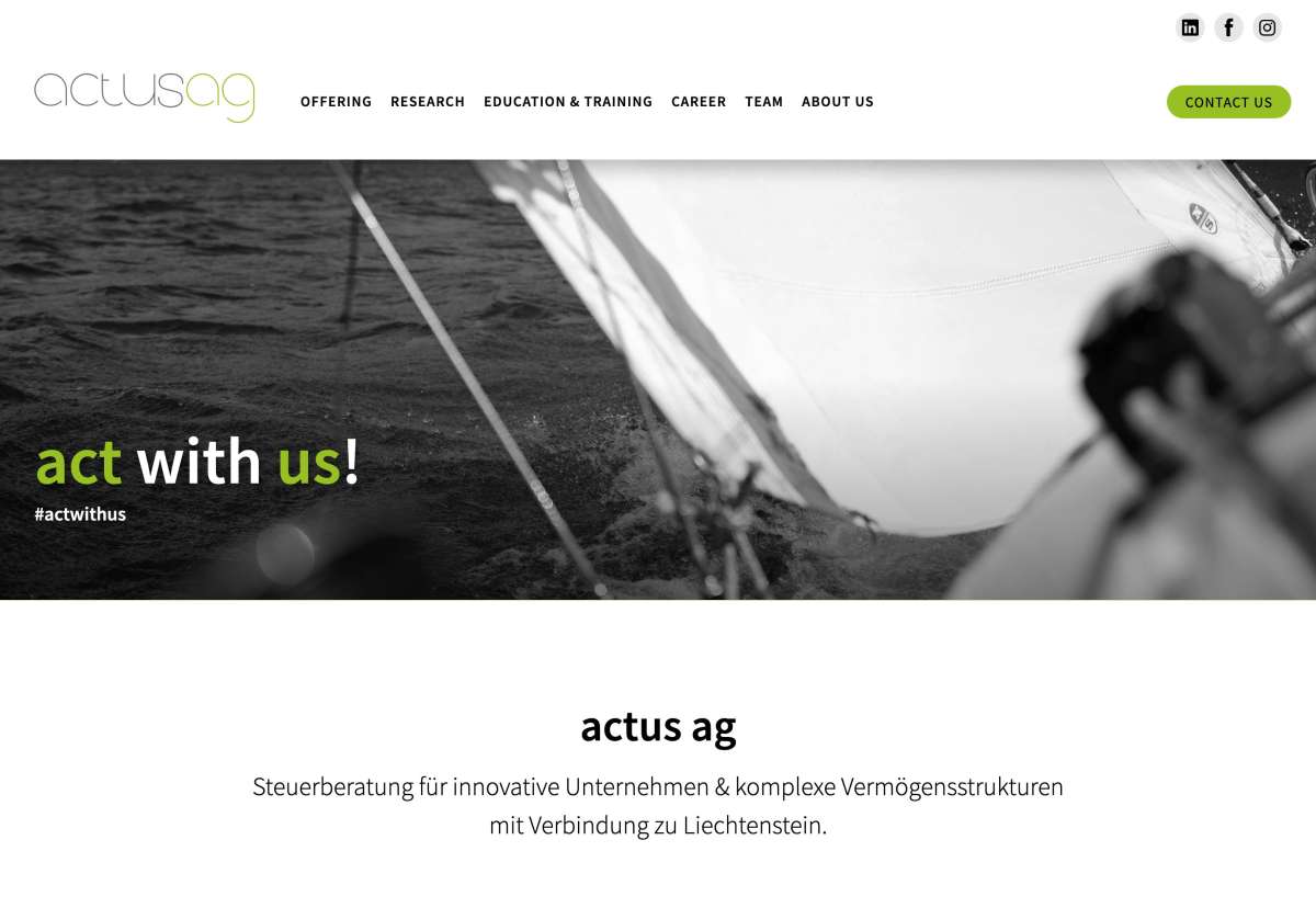 Screenshot www.actus-tax.com / Website actus Steuerberatung