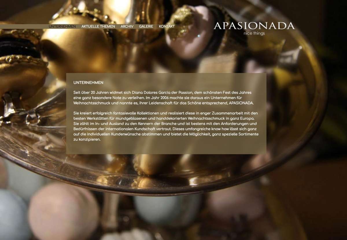 Screenshot www.apasionada.ch / Website Apasionada nice things