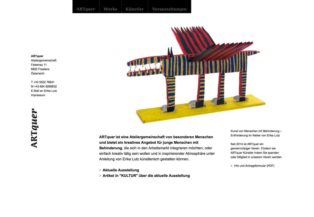 Screenshot www.artquer.at / Website ARTquer Ateliergemeinschaft