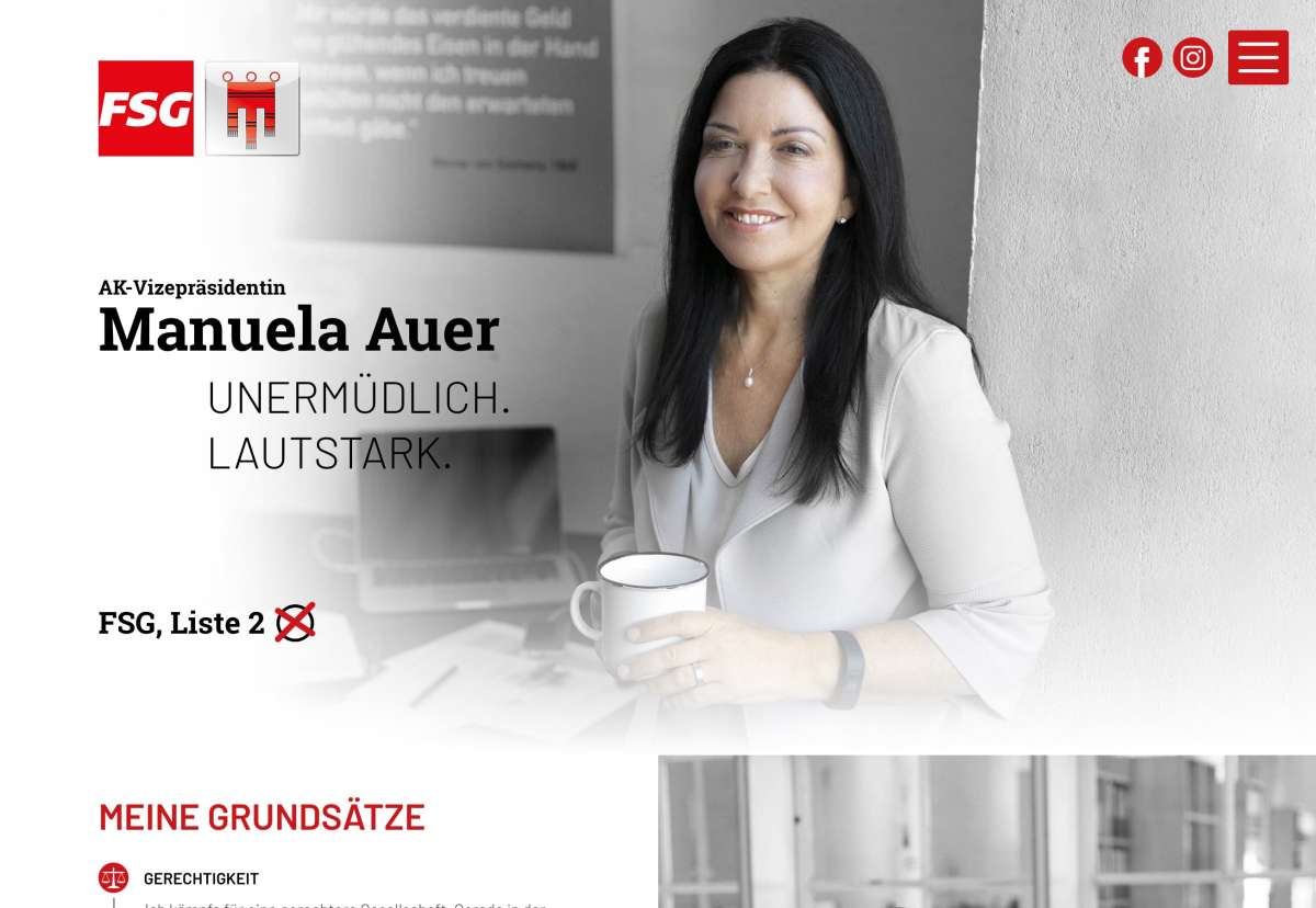 Screenshot www.manuelaauer.at / Website AK-Vizepräsidentin Manuela Auer