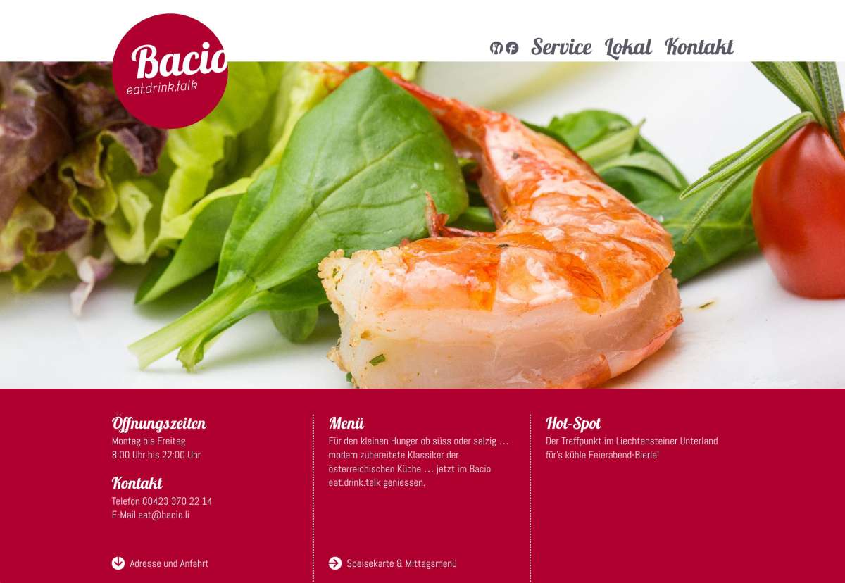 Screenshot www.bacio.li / Website bacio eat.drink.talk