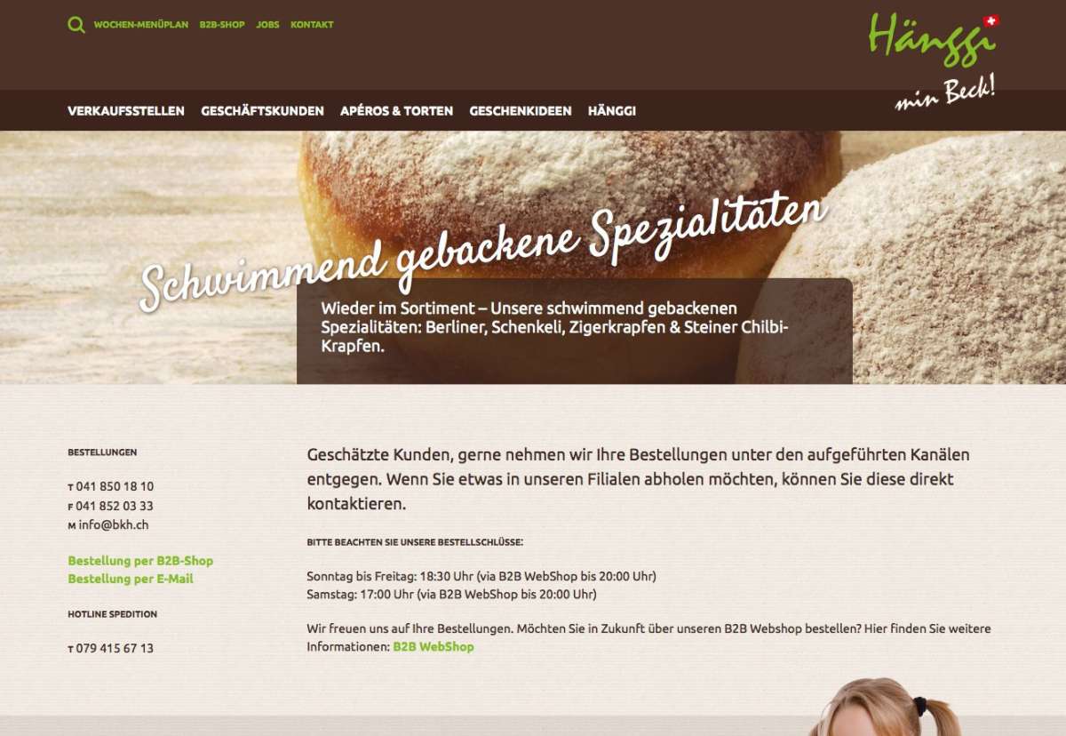 Screenshot www.bkh.ch / Website Bäckerei Hänggi