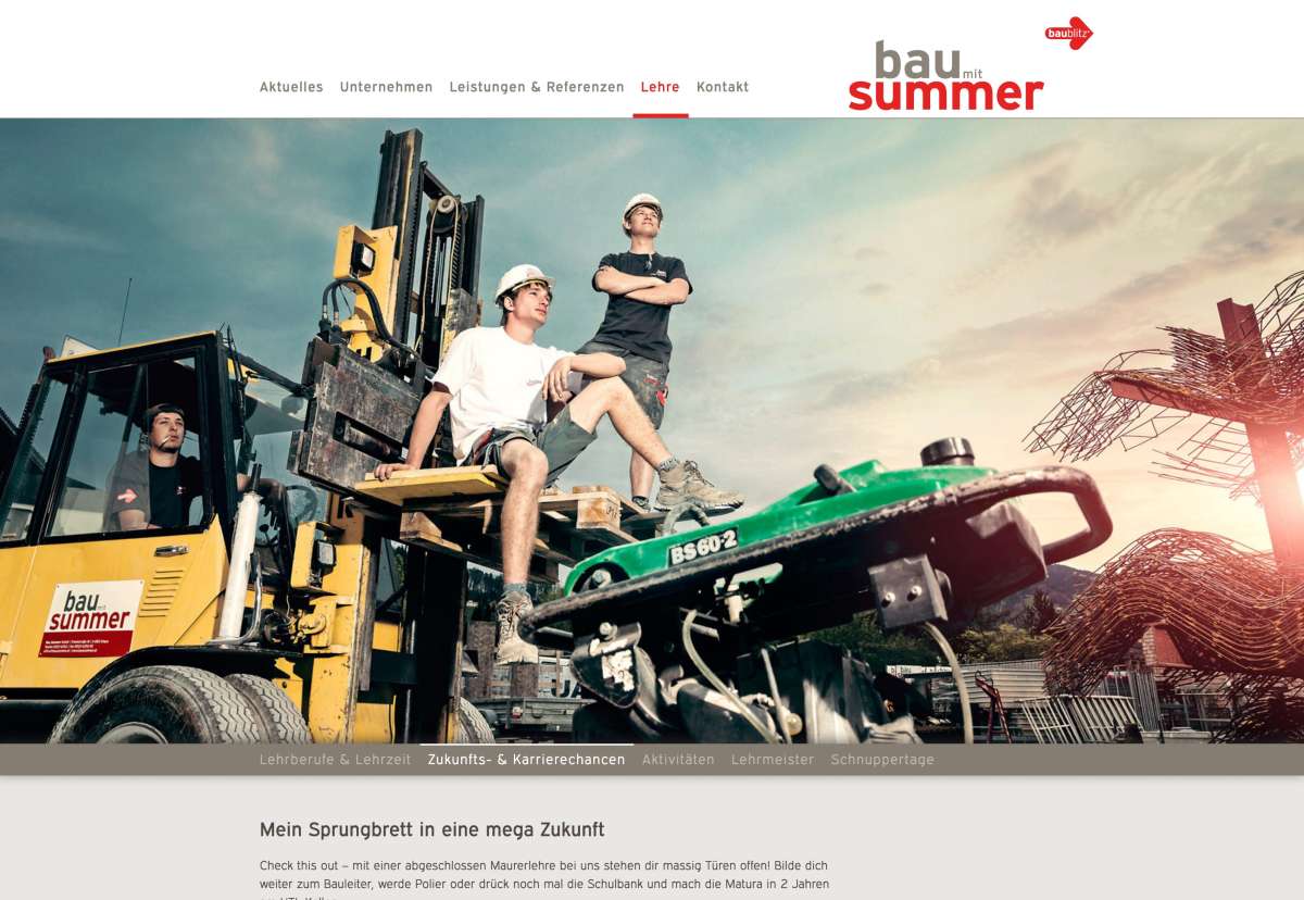 Screenshot www.bausummer.at / Website Bau Summer