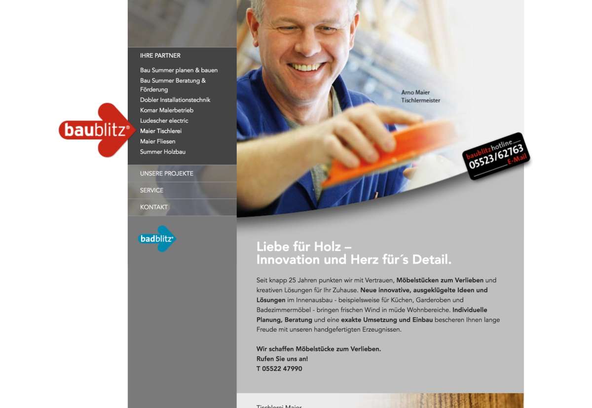 Screenshot www.baublitz.at / Website baublitz Handwerker-Kooperation