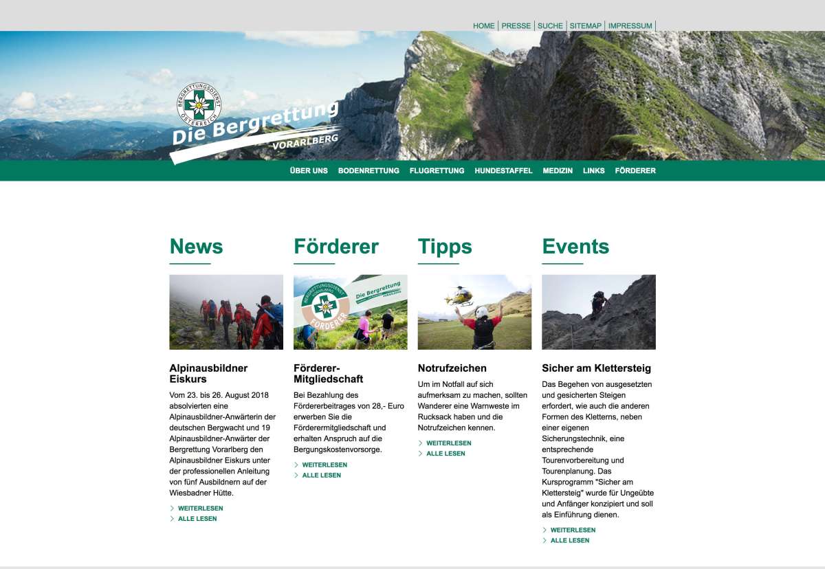 Screenshot www.bergrettung-vorarlberg.at / Website Bergrettung Vorarlberg