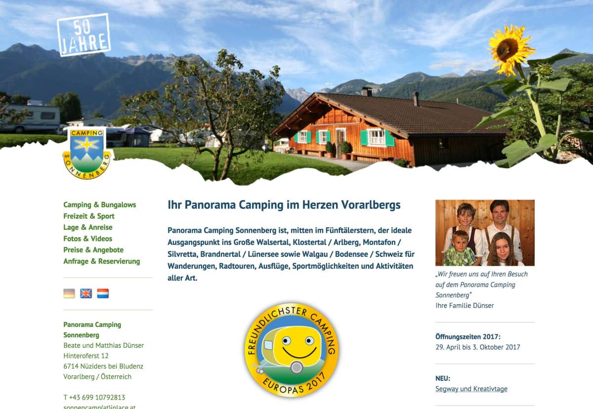 Screenshot www.camping-sonnenberg.com / Website Camping Sonnenberg