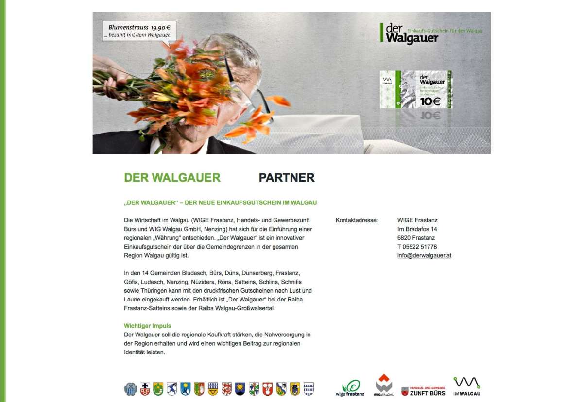 Screenshot www.derwalgauer.at / Website der Walgauer Einkaufsgutschein
