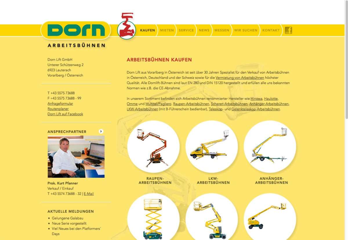 Screenshot www.dornlift.com / Website Dorn Arbeitsbühnen