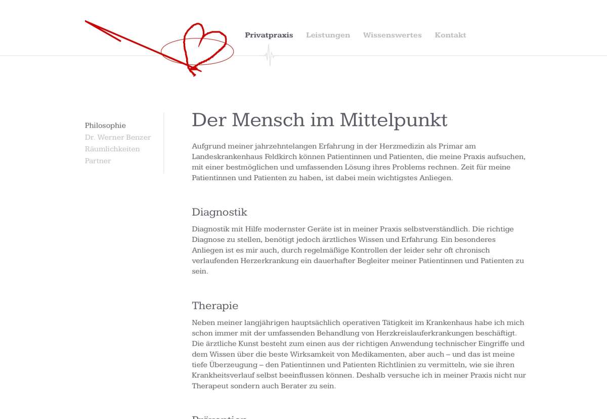 Screenshot www.herzpraxis-benzer.at / Website Herzpraxis Dr. Benzer Werner
