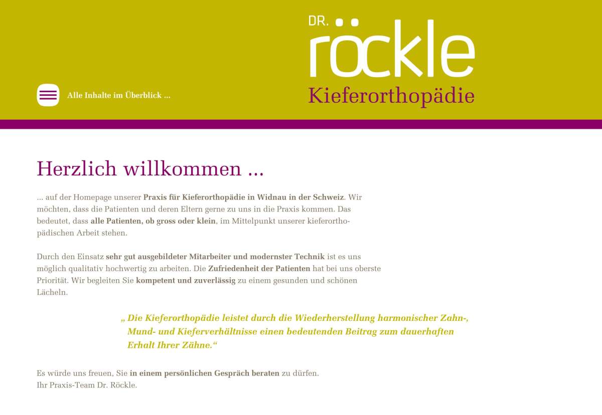Screenshot www.dr-roeckle.ch / Website Kieferorthopädie Dr. Röckle