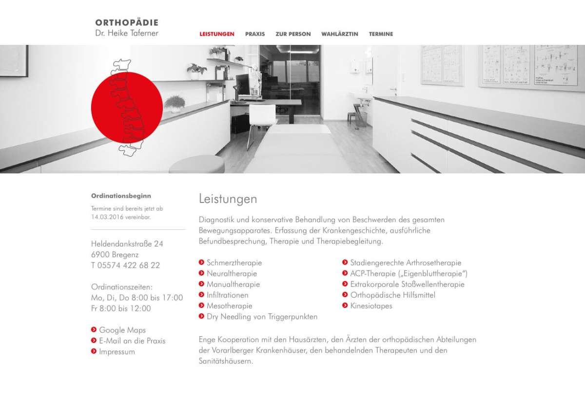 Screenshot www.orthopaedie-bregenz.at / Website Orthopädie Dr. Heike Taferner