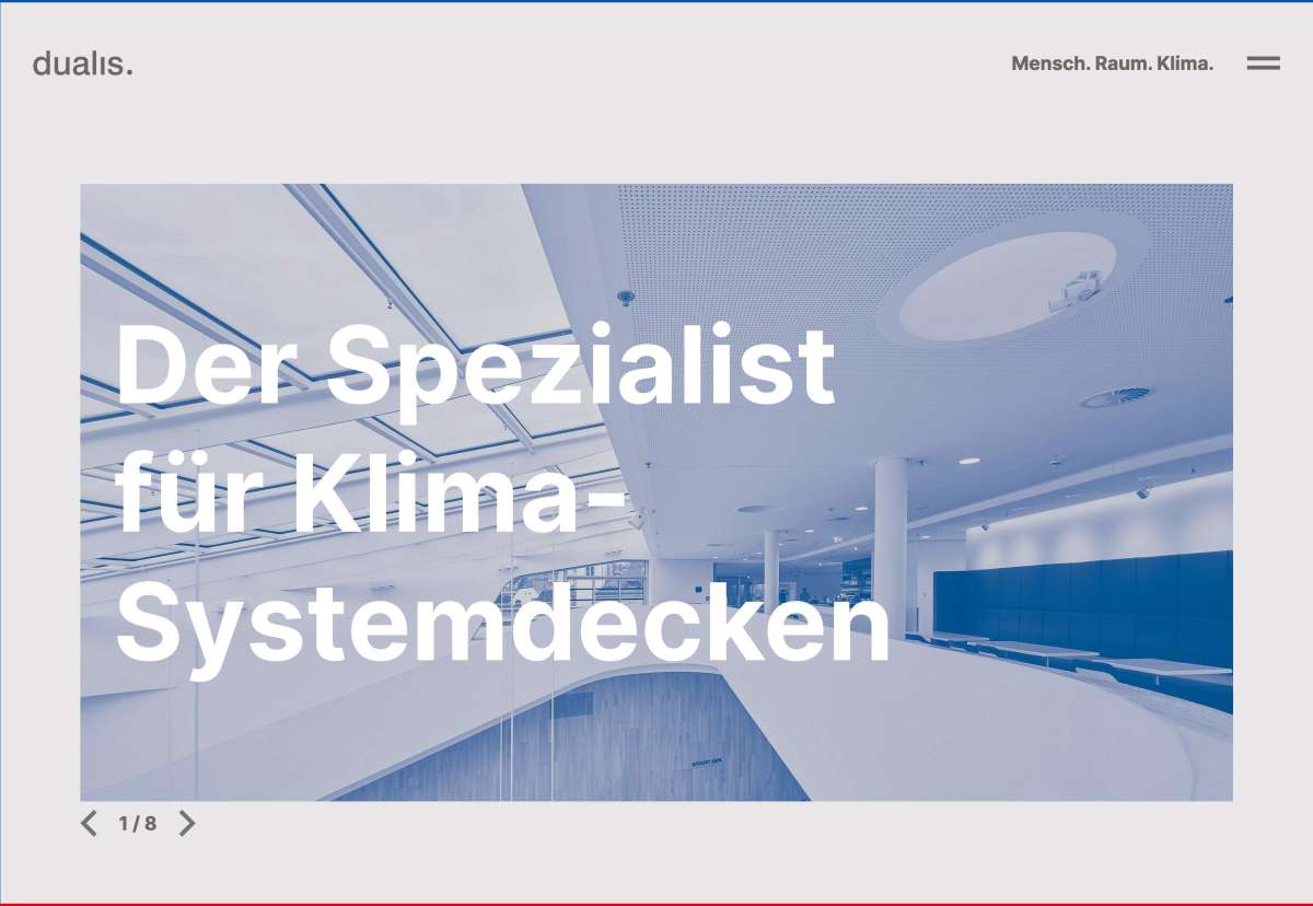 Screenshot www.klimadecken.com / Website Dualis Klimadecken