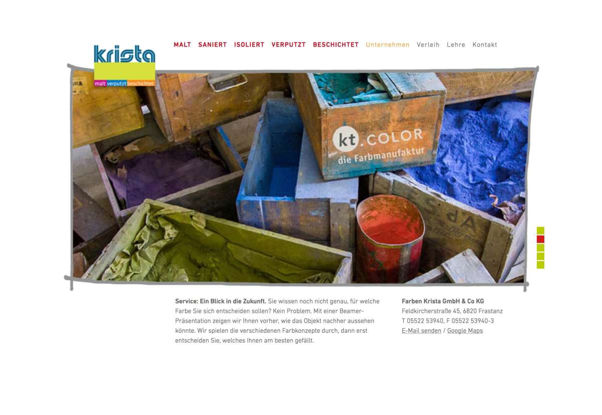 Screenshot www.krista.at / Website Farben Krista