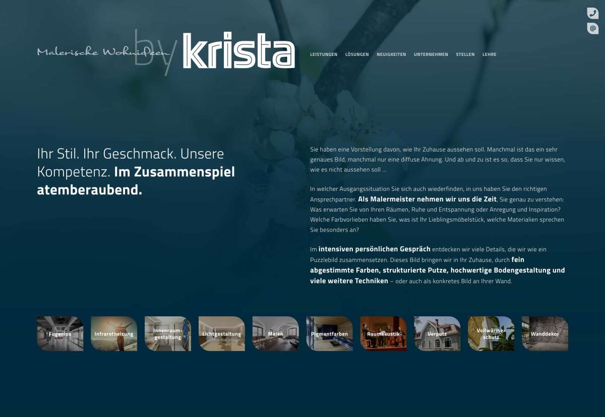 Screenshot www.krista.at / Website Farben Krista
