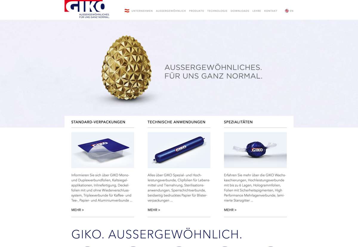 Screenshot www.giko.at / Website GIKO Verpackungen