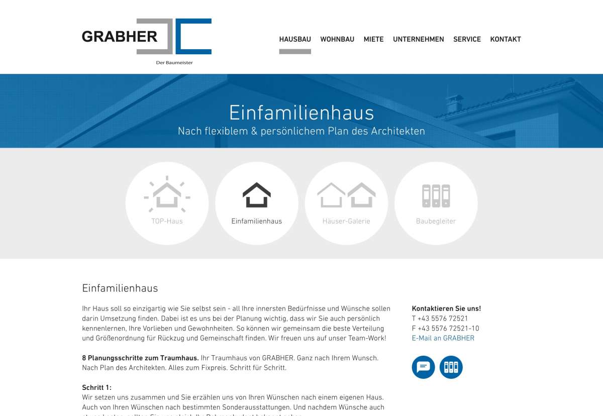 Screenshot www.grabher.at / Website GRABHER Bau