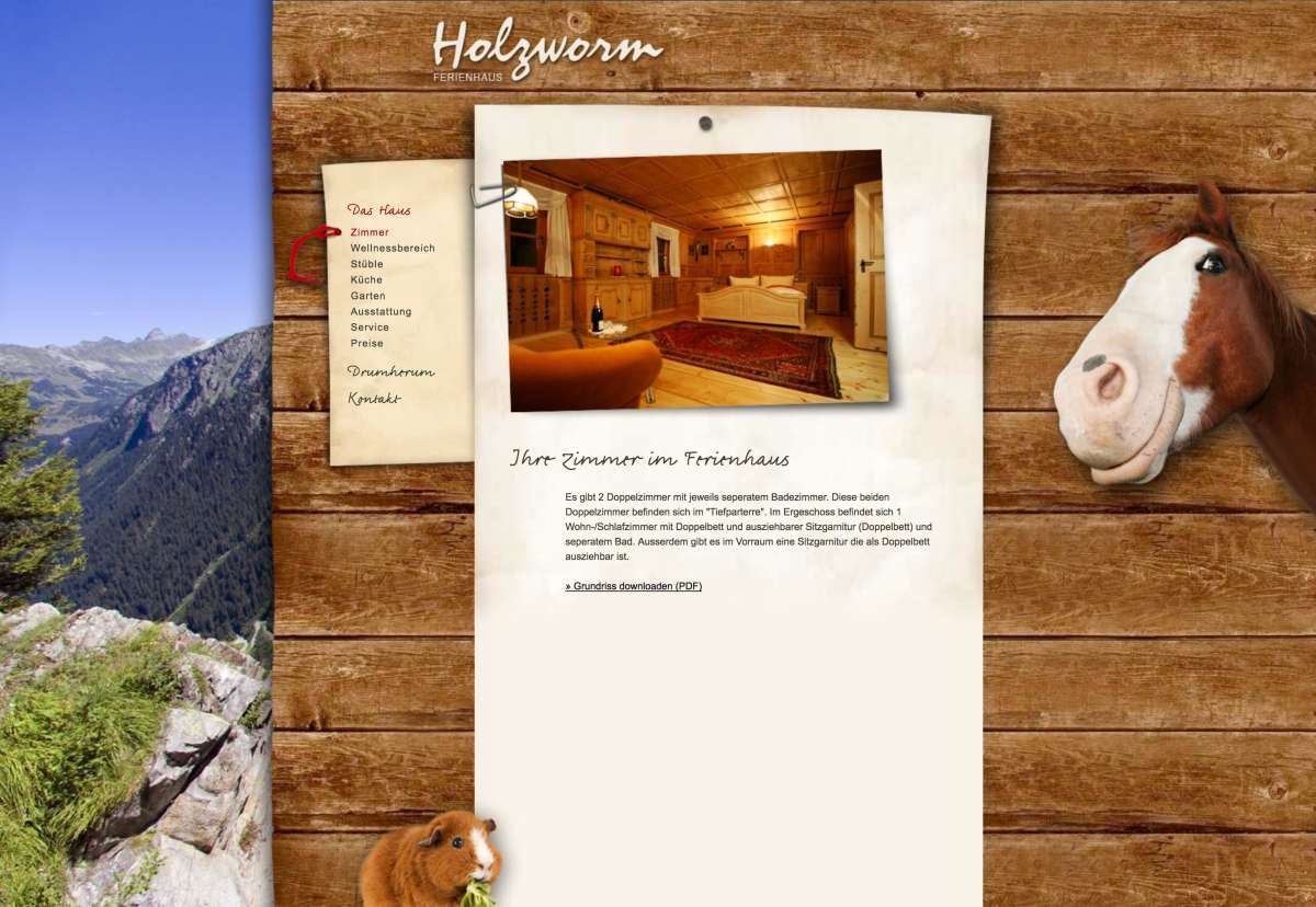Screenshot www.ferienhaus-holzworm.at / Website Haus Holzworm