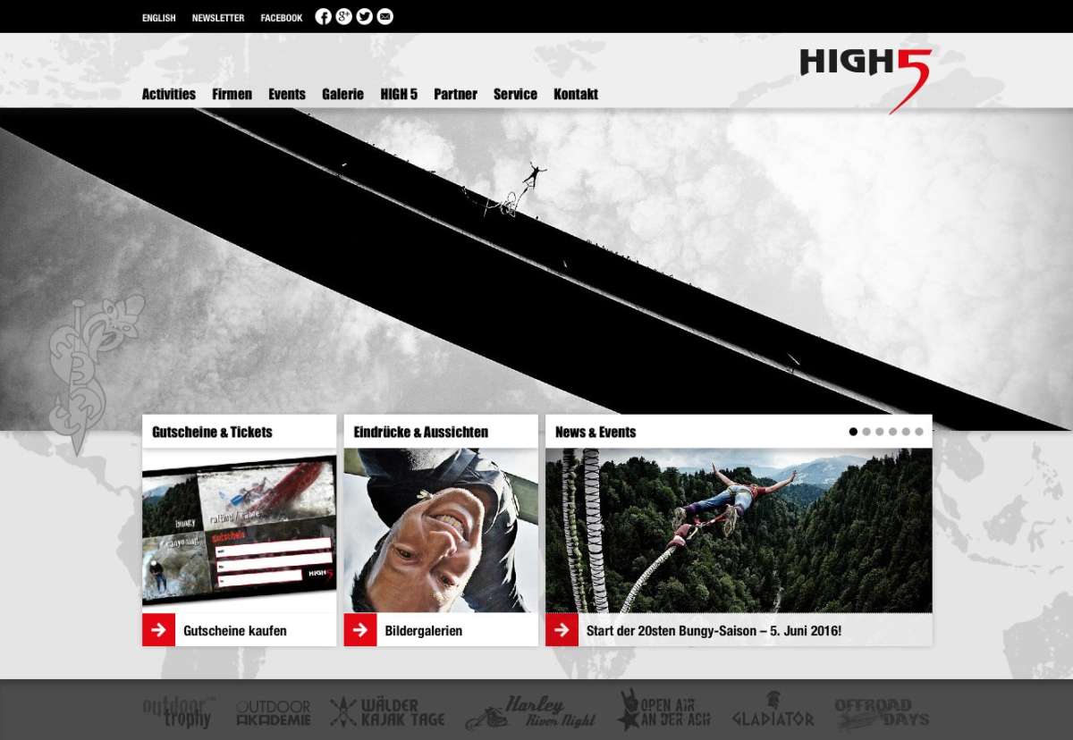 Screenshot www.outdoor.at / Website HIGH 5 Outdoor Center