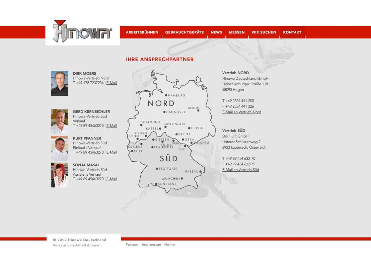 Screenshot www.hinowa.de / Website Hinowa Arbeitsbühnen