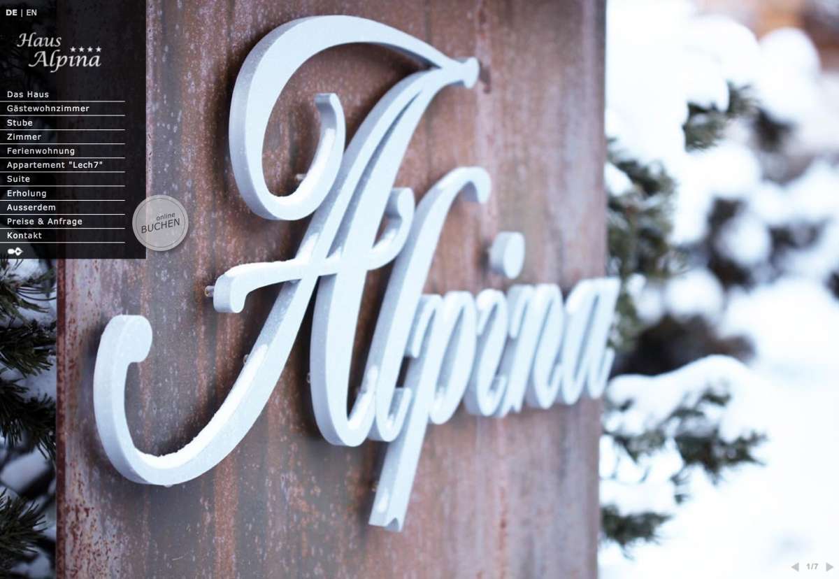 Screenshot www.lech-alpina.at / Website Hotel Alpina