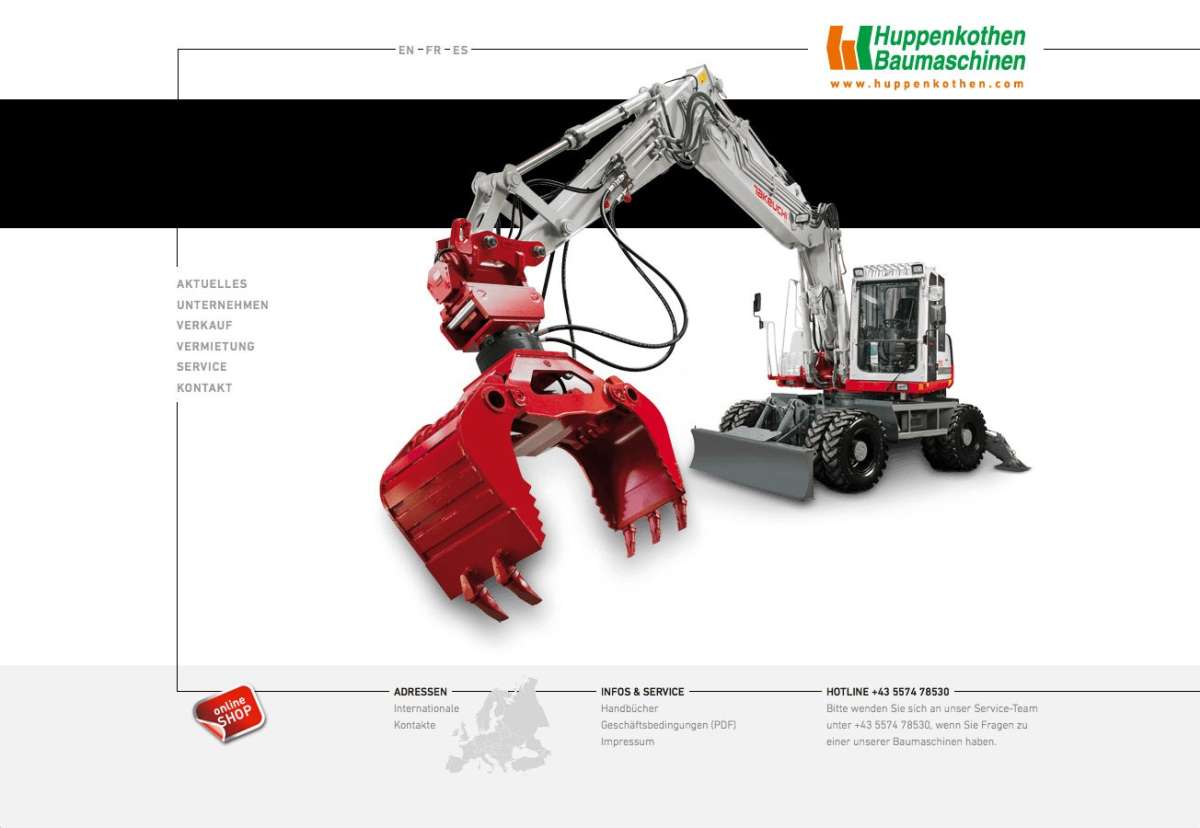 Screenshot www.huppenkothen.com / Website Huppenkothen Baumaschinen