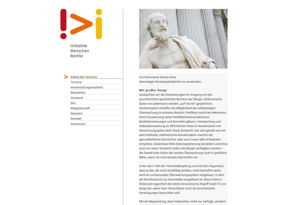 Screenshot www.initiative-menschen-rechte.at / Website Initiative Menschen-Rechte