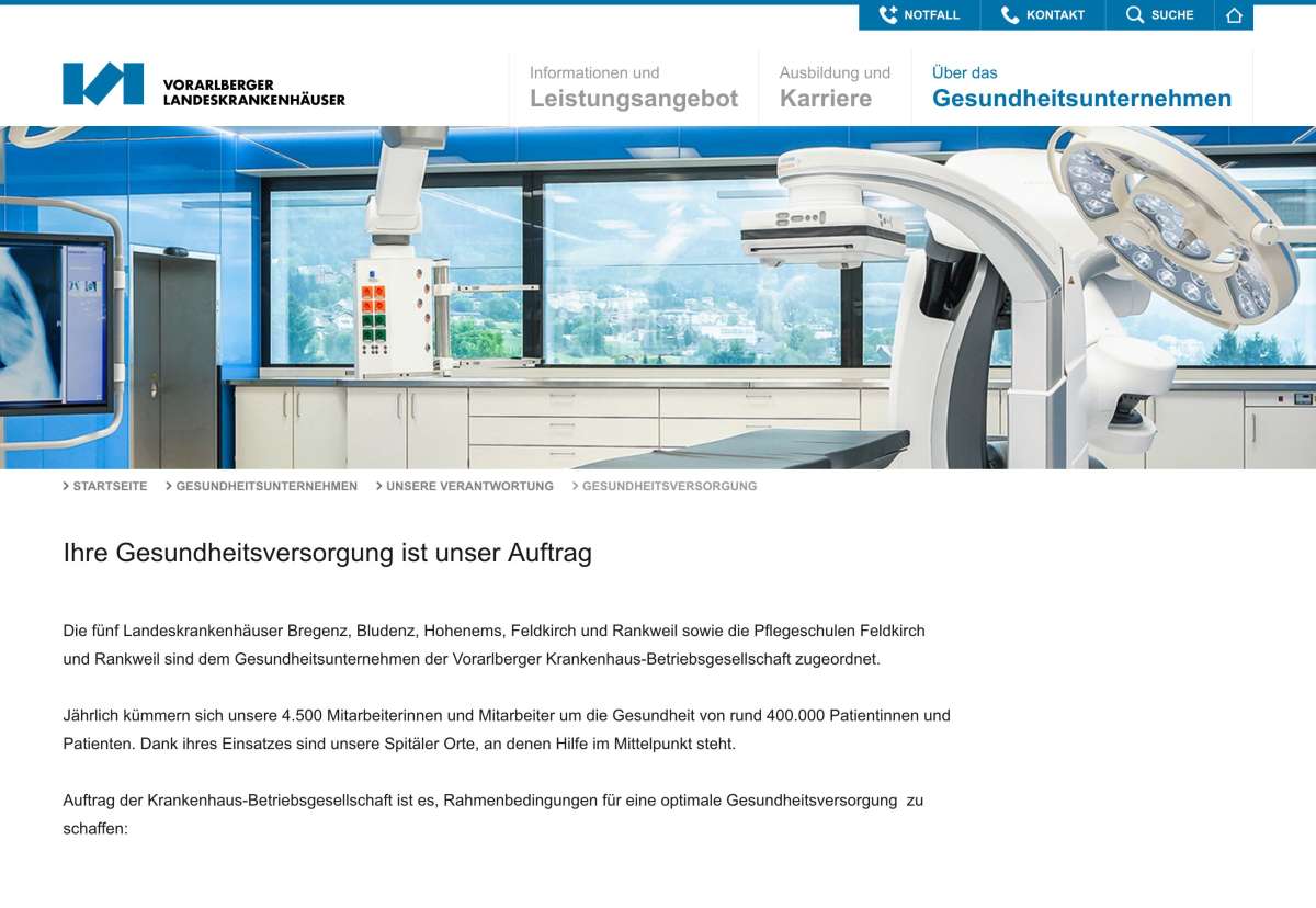 Screenshot www.landeskrankenhaus.at / Website Landeskrankenhäuser Vorarlberg