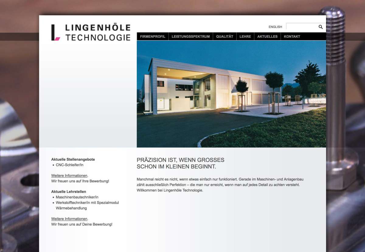 Screenshot www.lingenhoele.at / Website Lingenhöle Technologie