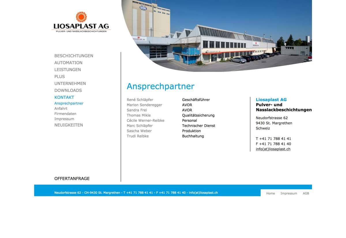Screenshot www.liosaplast.ch / Website Liosaplast Beschichtungen