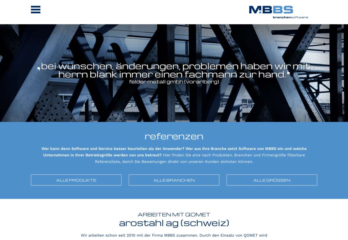Screenshot www.mbbs.at / Website MBBS Branchensoftware