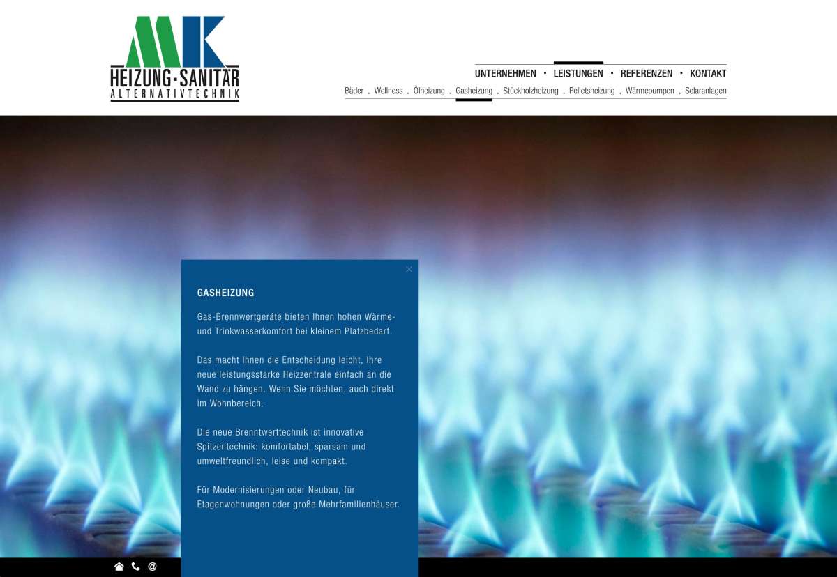Screenshot www.mk-installationen.at / Website MK Heizung Sanitär