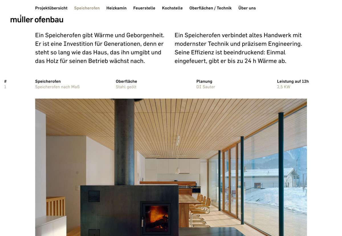 Screenshot www.muellerofenbau.at / Website Müller Ofenbau
