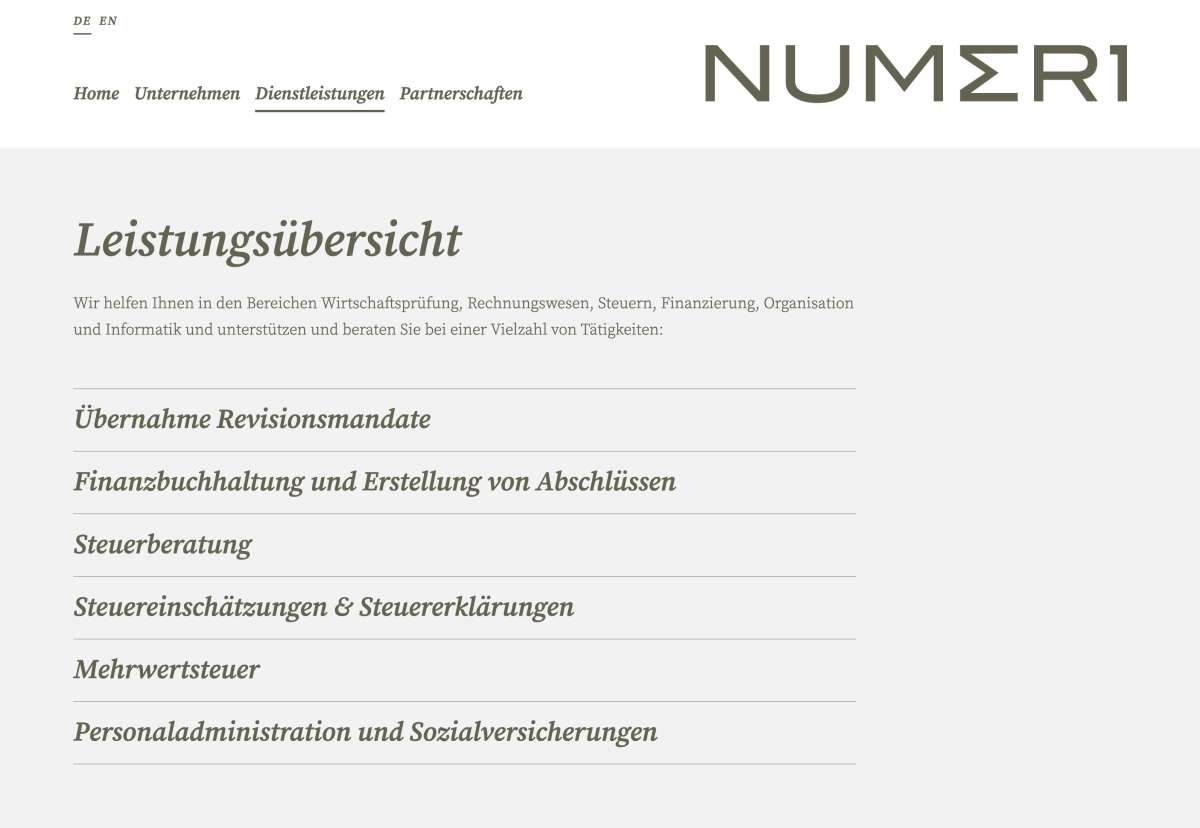 Screenshot www.numeri.li / Website NUMERI Finanzdienstleistungen