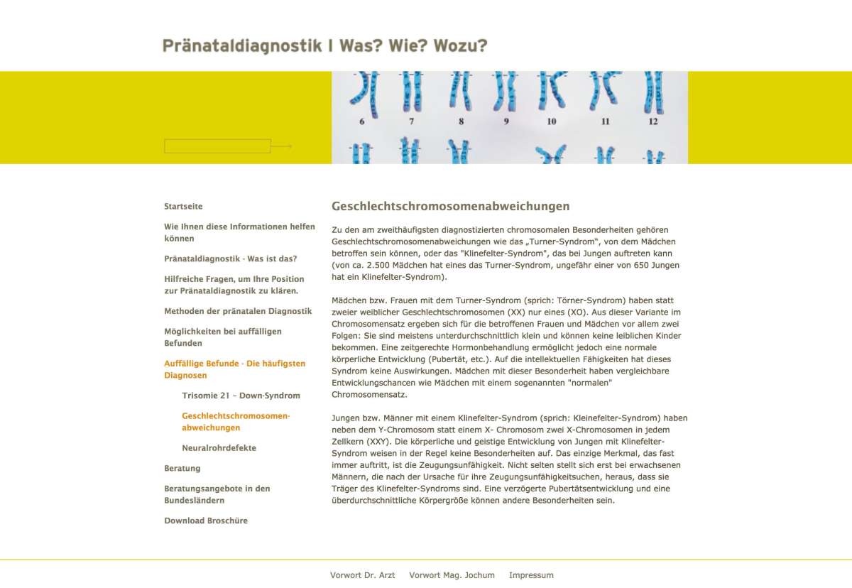 Screenshot www.pränatal-info.at / Website Pränataldiagnostik Österreich