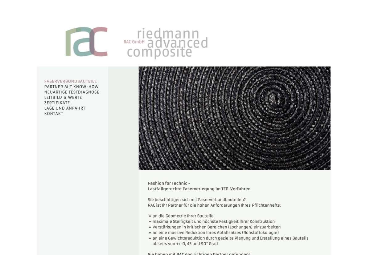Screenshot www.racgmbh.at / Website RAC riedmann advanced composite