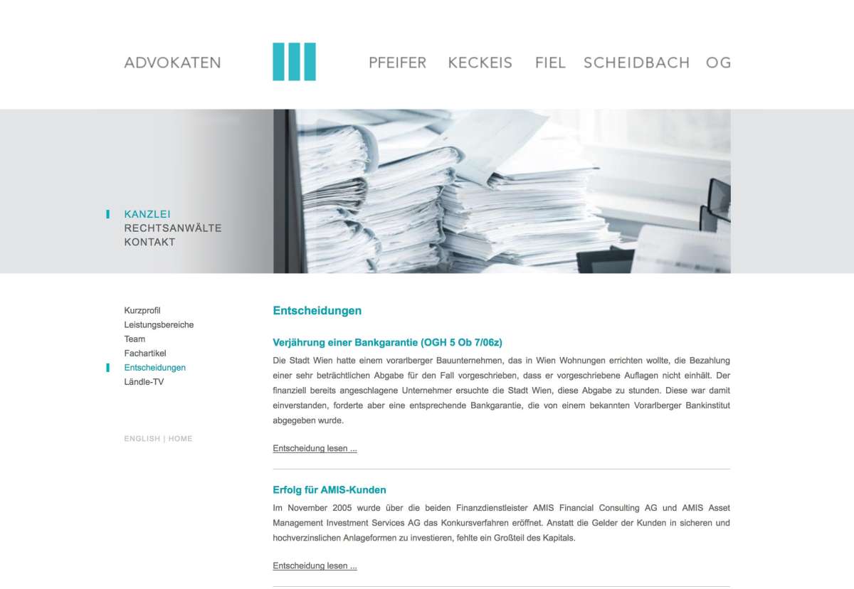 Screenshot www.advokaten.at / Website Rechtsanwälte Advokaten