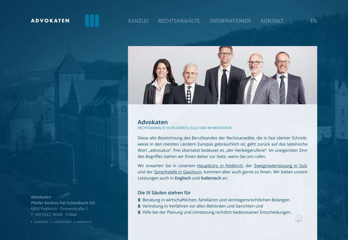 Screenshot www.advokaten.at / Website Rechtsanwälte Advokaten