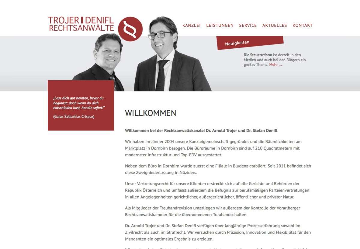 Screenshot www.trojer-denifl.at / Website Rechtsanwälte Trojer & Denifl