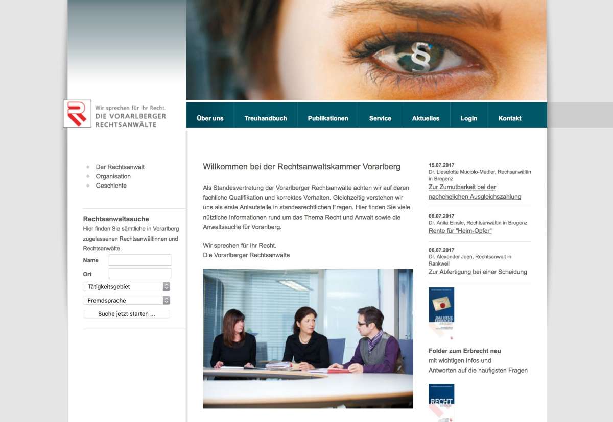Screenshot www.rechtsanwaelte-vorarlberg.at / Website Rechtsanwaltskammer Vorarlberg