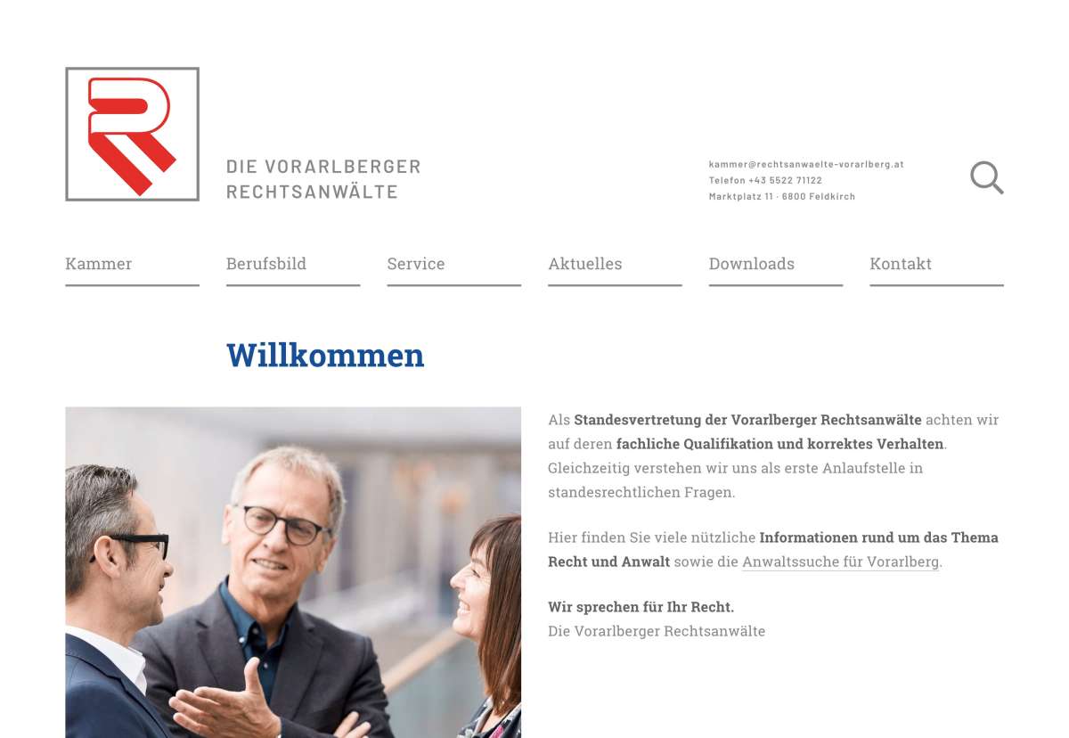 Screenshot www.rechtsanwaelte-vorarlberg.at / Website Rechtsanwaltskammer Vorarlberg