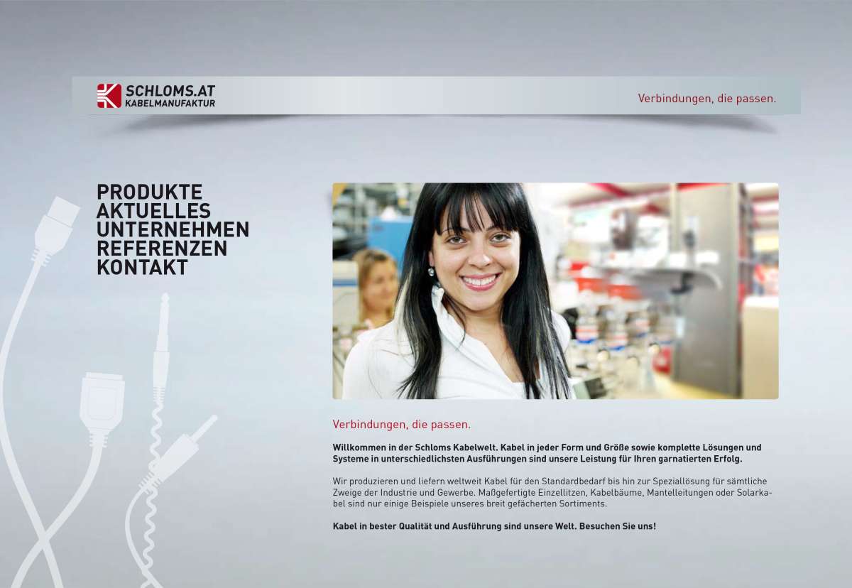 Screenshot www.schloms.at / Website Schloms Kabelmanufaktur