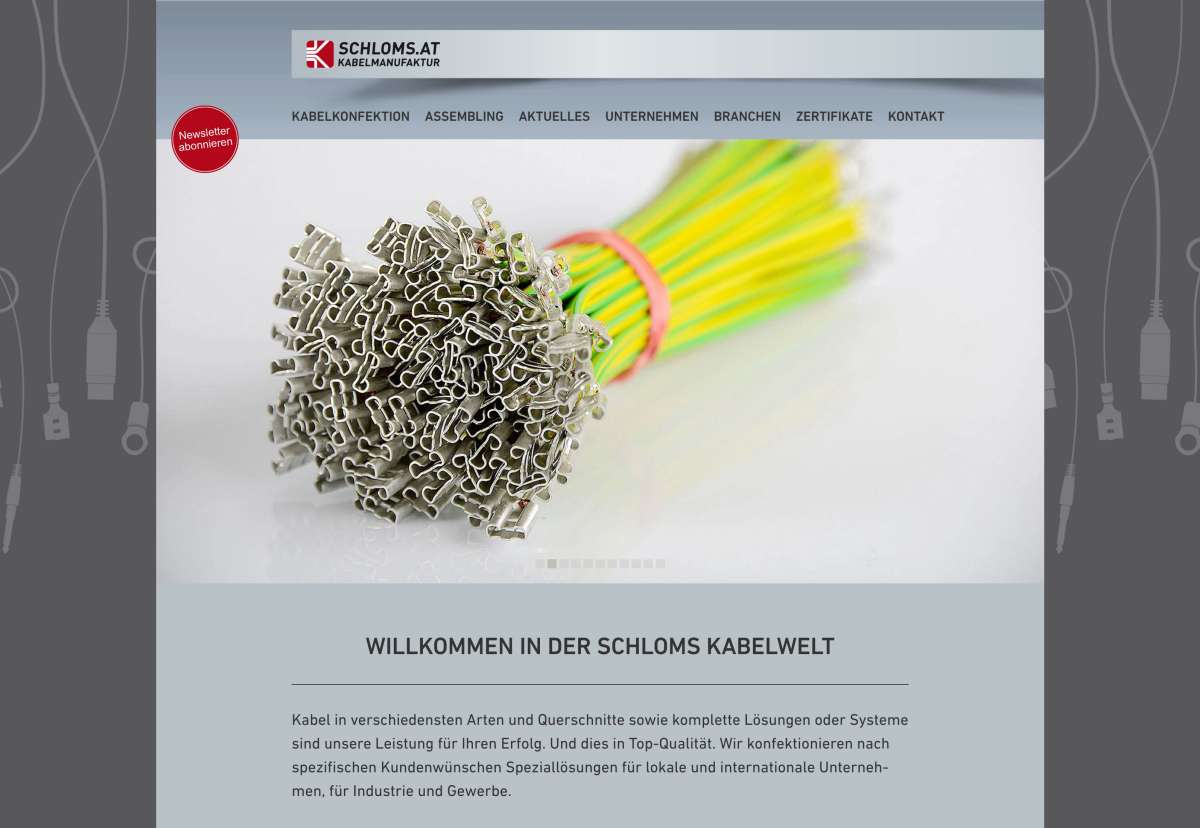 Screenshot www.schloms.at / Website Schloms Kabelmanufaktur