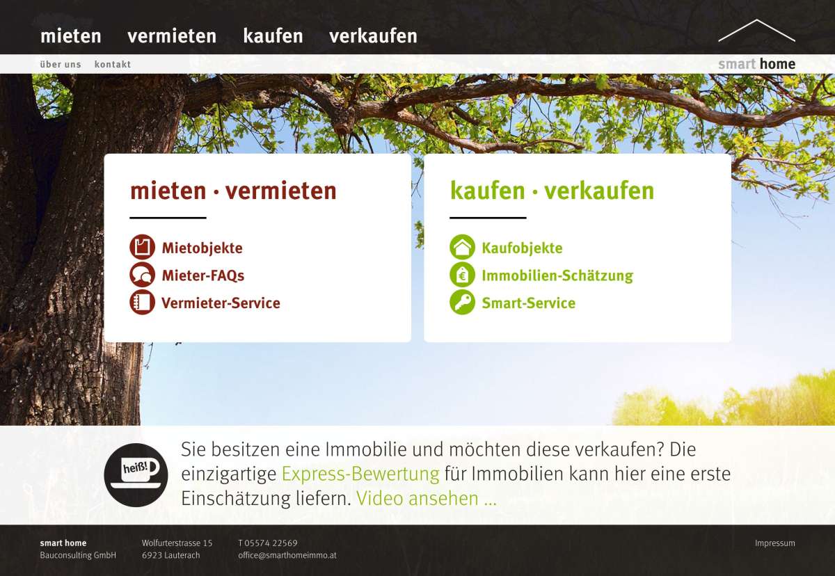 Screenshot www.smarthomeimmo.at / Website smart home Immobilienprofi