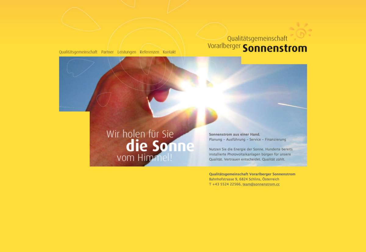 Screenshot www.sonnenstrom.cc / Website Sonnenstrom Qualitätsgemeinschaft Vorarlberg