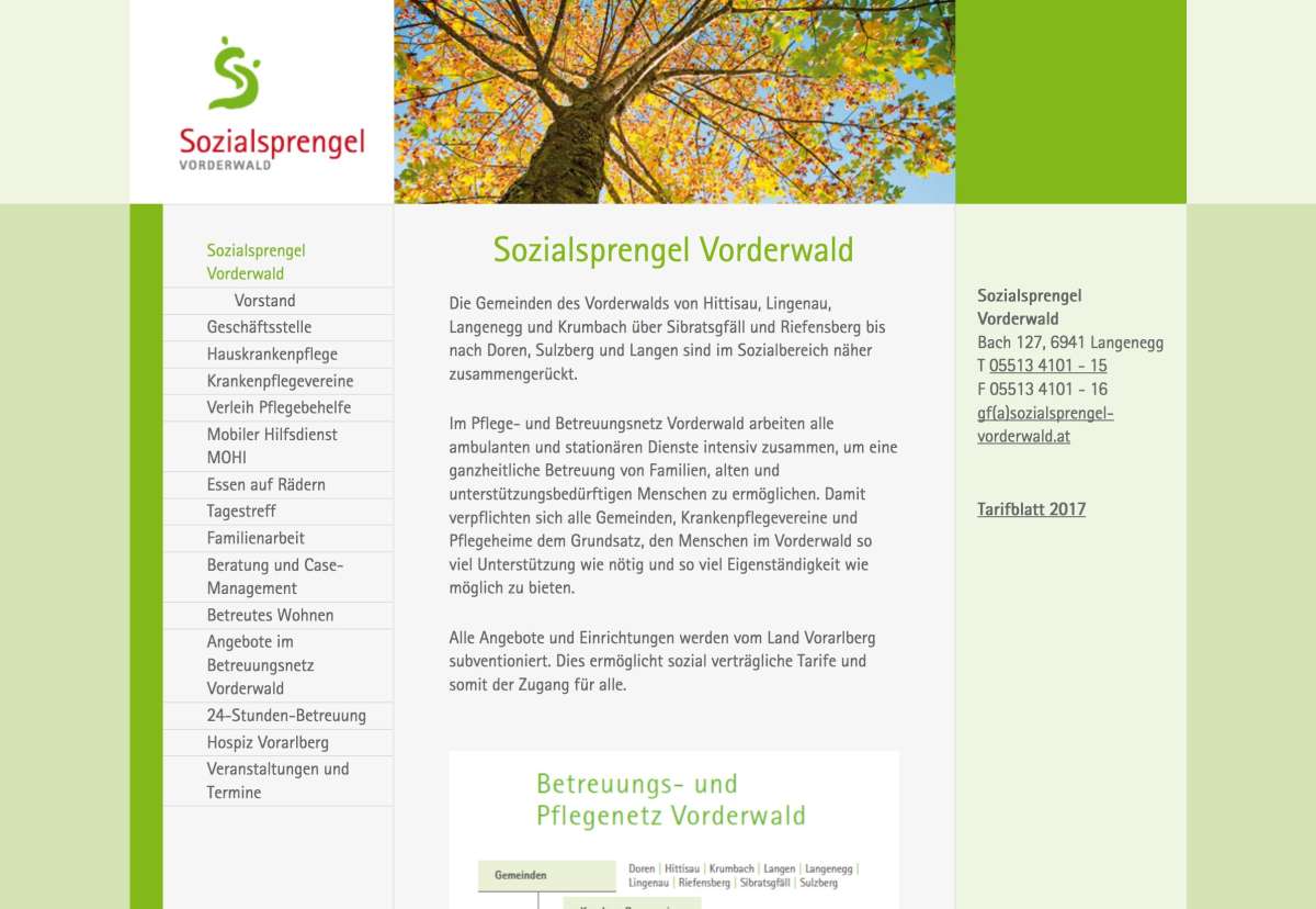 Screenshot www.sozialsprengel-vorderwald.at / Website Sozialsprengel Vorderwald