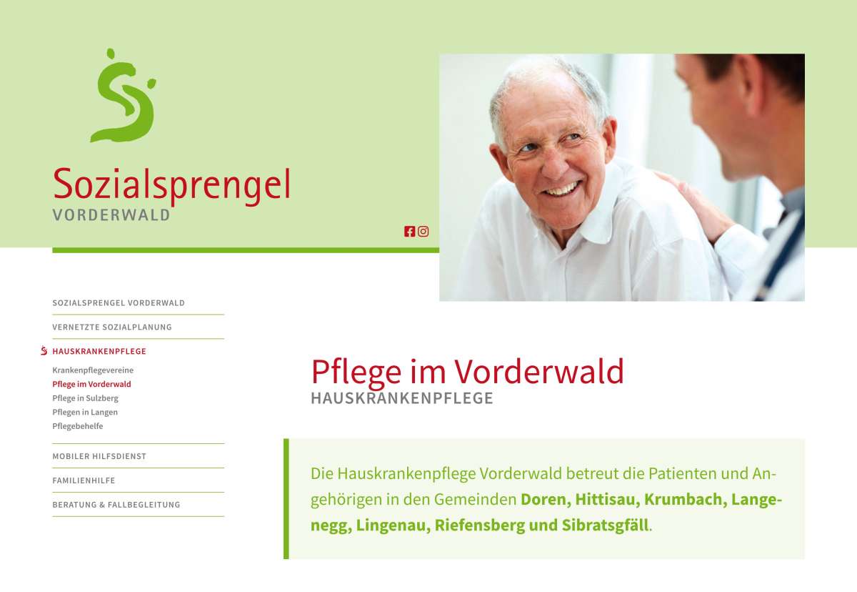 Screenshot www.sozialsprengel-vorderwald.at / Website Sozialsprengel Vorderwald