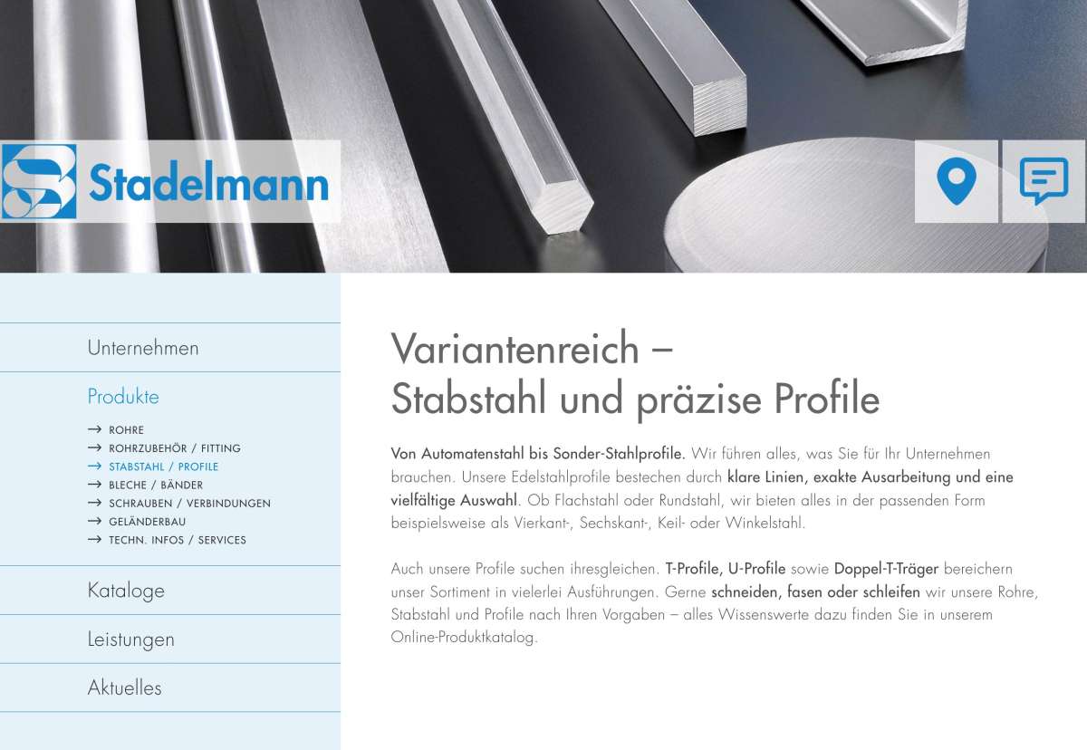 Screenshot www.stadelmann-gmbh.at / Website Stadelmann Edelstähle