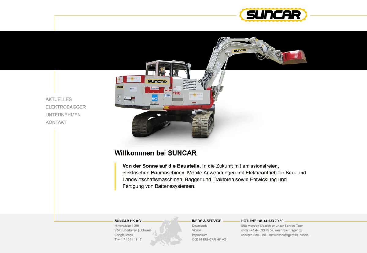 Screenshot www.suncar-hk.com / Website SUNCAR Elektrobagger