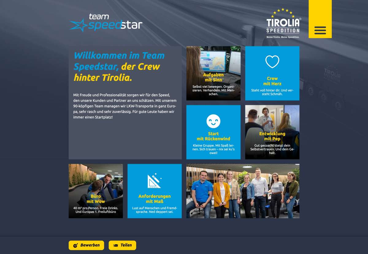 Screenshot www.speedstar.at / Website Tirolia Speedition – speedstar