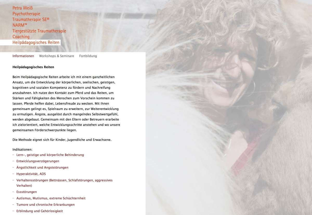 Screenshot www.petraweiss-therapie.de / Website Weiß Petra